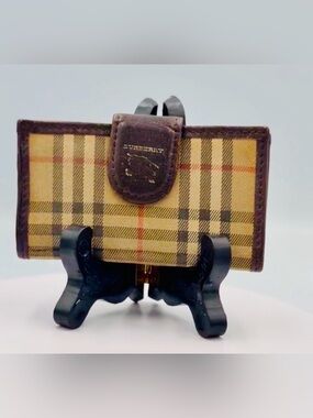 Burberry Nova Check Horse Logo Tri Fold Key Case Leather Trim Kier Corner Vtg